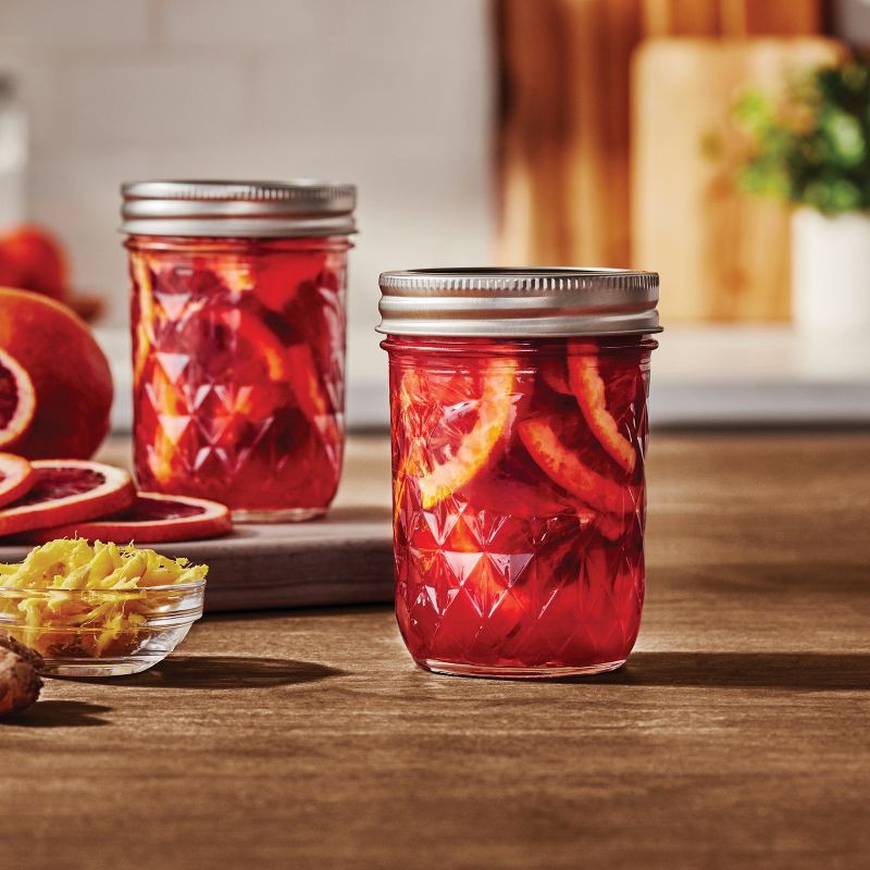 slide 7 of 7, Ball 8oz. 12pk Glass Regular Mouth Quilted Mason Jar with Lid and Band, 12 ct; 8 oz