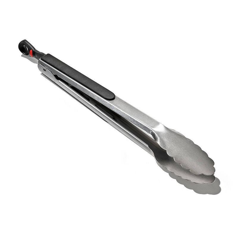 slide 6 of 6, OXO 12" Tongs: Stainless Steel Kitchen Tongs with Locking Mechanism, Dishwasher-Safe, Light Silver, 1 ct