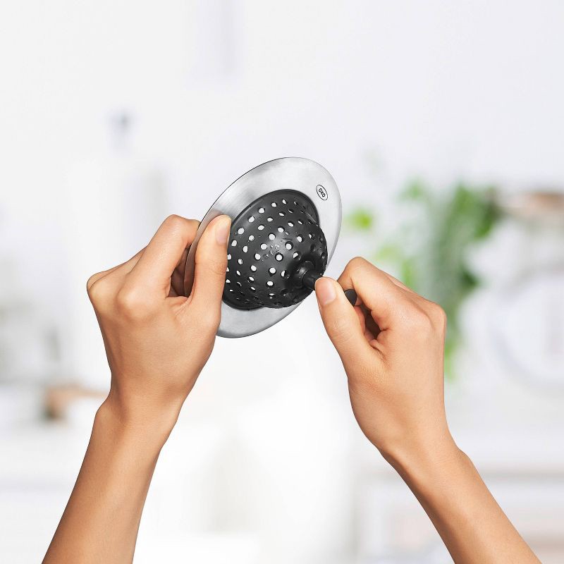 slide 8 of 8, OXO Sink Strainer: Silicone & Stainless Steel, Kitchen Drain Catcher, Dishwasher-Safe, Black, 1 ct