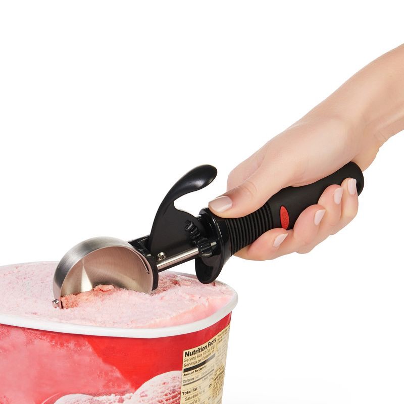 slide 2 of 4, OXO Classic Swipe Ice Cream Scoop: Stainless Steel, Dishwasher-Safe, 8.3" Length, 4.25" Handle, Black, 1 ct