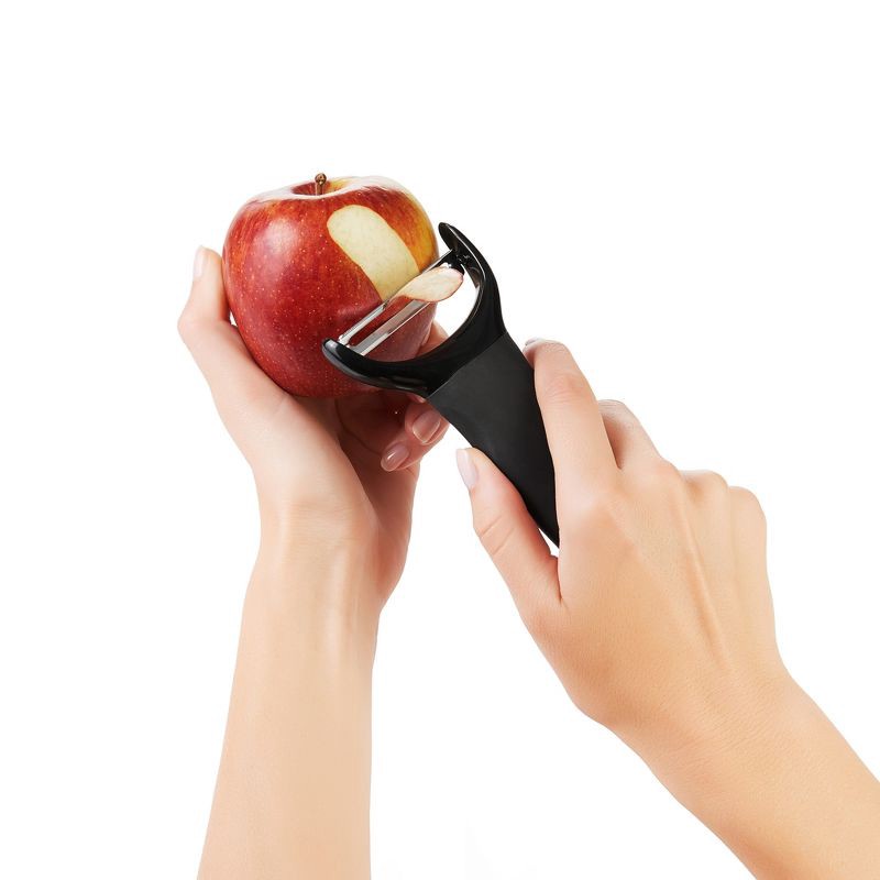 slide 2 of 6, OXO Softworks Y Peeler: Stainless Steel Vegetable & Potato Peeler, Dishwasher-Safe, Black, 1 ct