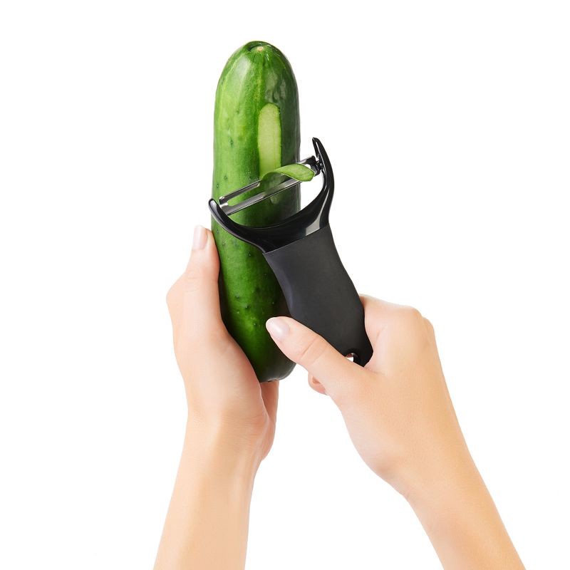 slide 3 of 6, OXO Softworks Y Peeler: Stainless Steel Vegetable & Potato Peeler, Dishwasher-Safe, Black, 1 ct