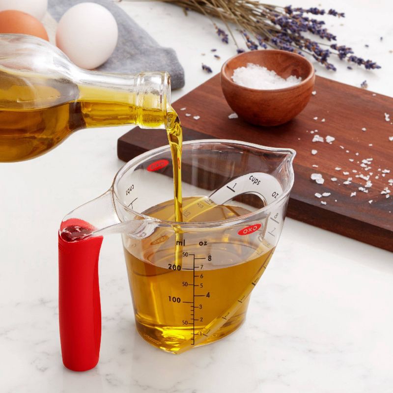 slide 5 of 5, OXO 1Cup Angled Measuring Cup: Dishwasher-Safe Polypropylene, Clear & Red, Includes 1/8 to 1 Cup, Lifetime Warranty, 1 ct