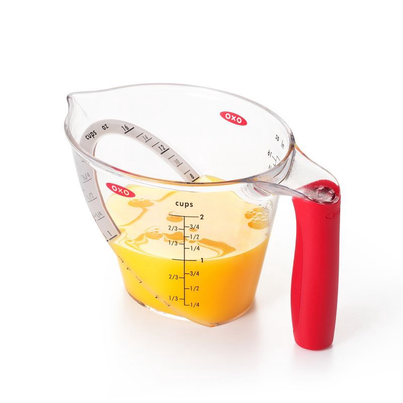 slide 3 of 7, OXO 2 Cup Angled Measuring Cup: Clear Plastic, Dishwasher-Safe, Lifetime Warranty, 7" Width, 4.1" Height, 1 ct