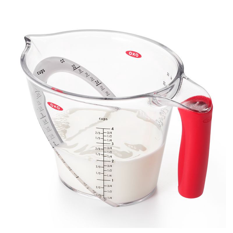 slide 3 of 6, OXO 4 Cup Angled Measuring Cup: Large Liquid Plastic, Dishwasher-Safe, Clear, Lifetime Warranty, 1 ct