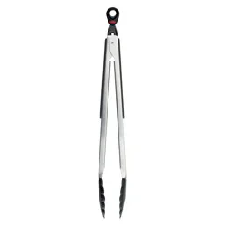 OXO 12" Tongs with Nylon Head: Stainless Steel, Locking Mechanism, Dishwasher-Safe Cooking Tongs, Black
