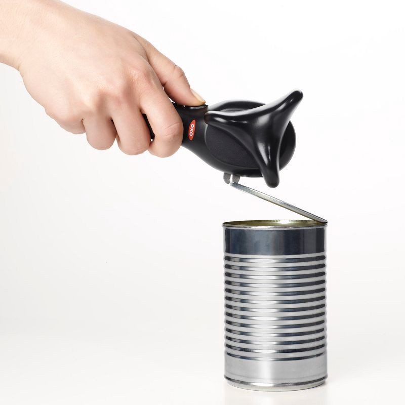 slide 11 of 13, OXO Smooth Edge Can Opener: Manual Soft-Grip Handle, Stainless Steel, Black, Hand Wash, Freestanding, Lifetime Warranty, 1 ct