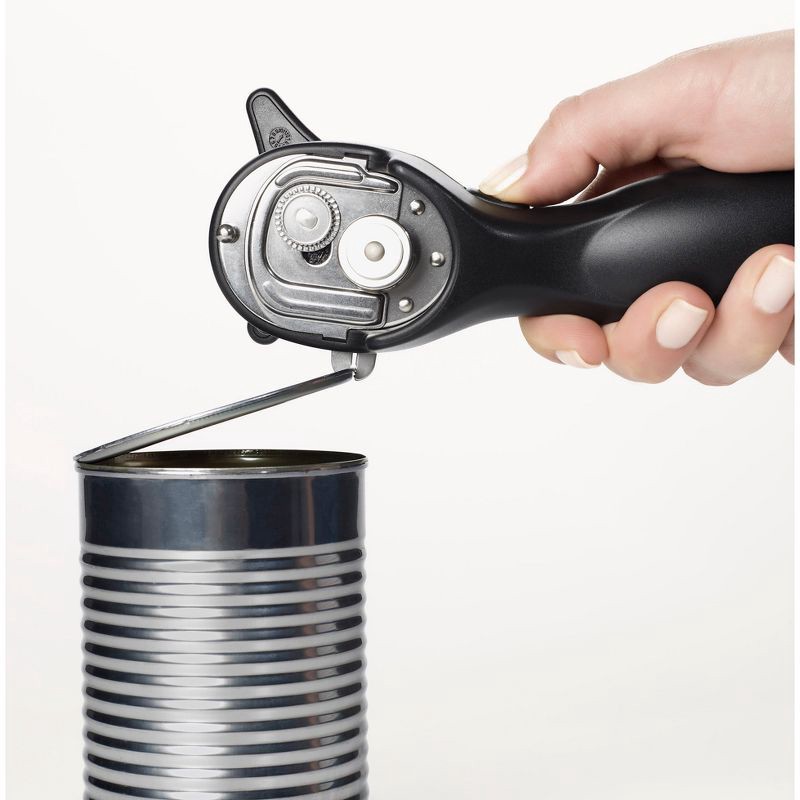slide 4 of 13, OXO Smooth Edge Can Opener: Manual Soft-Grip Handle, Stainless Steel, Black, Hand Wash, Freestanding, Lifetime Warranty, 1 ct