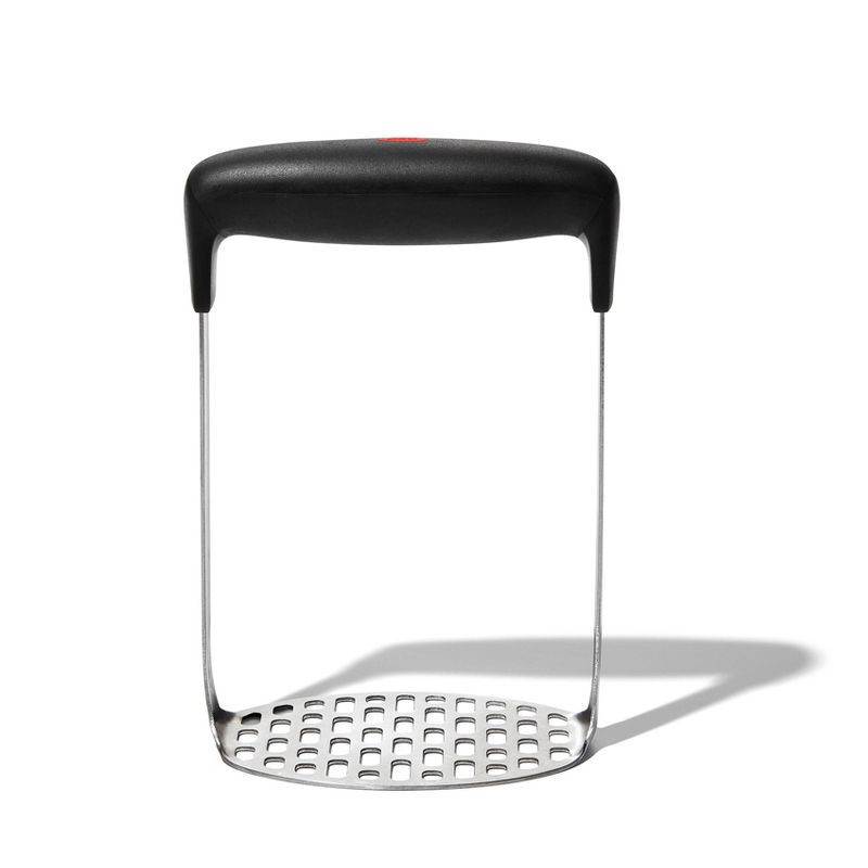 slide 1 of 10, OXO Smooth Potato Masher: Stainless Steel & Plastic, Dishwasher-Safe, Black, Good Grips, Best Masher, 7.2" Length, 1 ct