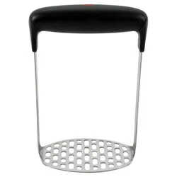 OXO Smooth Potato Masher: Stainless Steel & Plastic, Dishwasher-Safe, Black, Good Grips, Best Masher, 7.2" Length