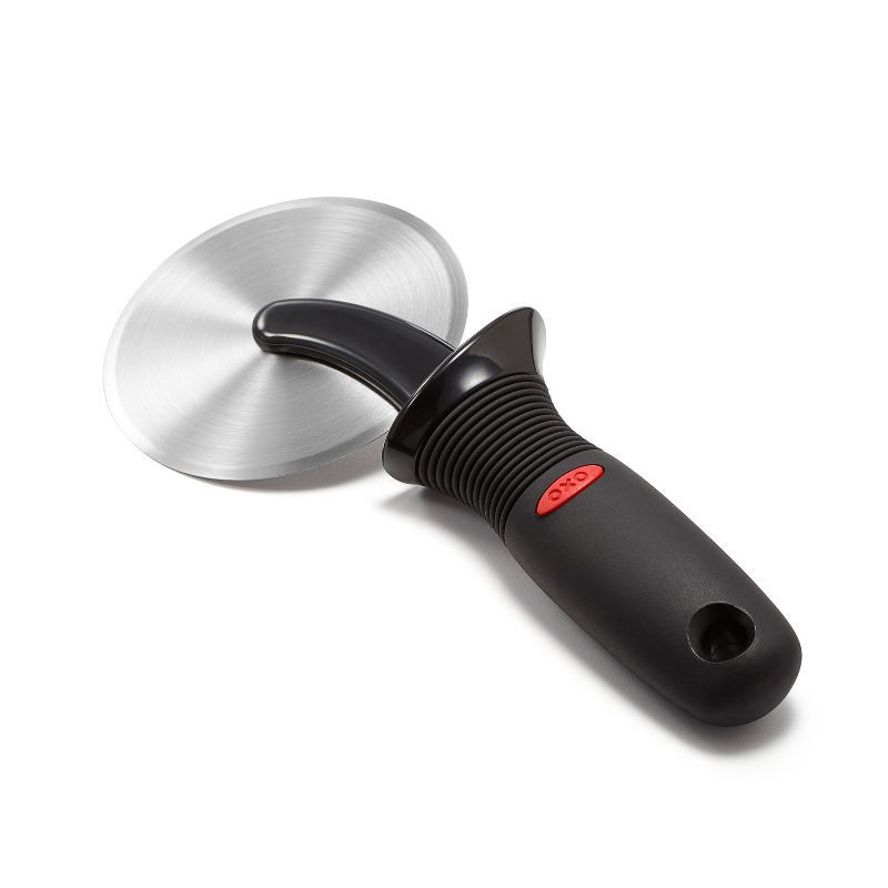 slide 4 of 5, OXO Softworks Pizza Wheel: Stainless Steel Pizza Slicer & Roller, Dishwasher-Safe, Black Handle, 1 ct