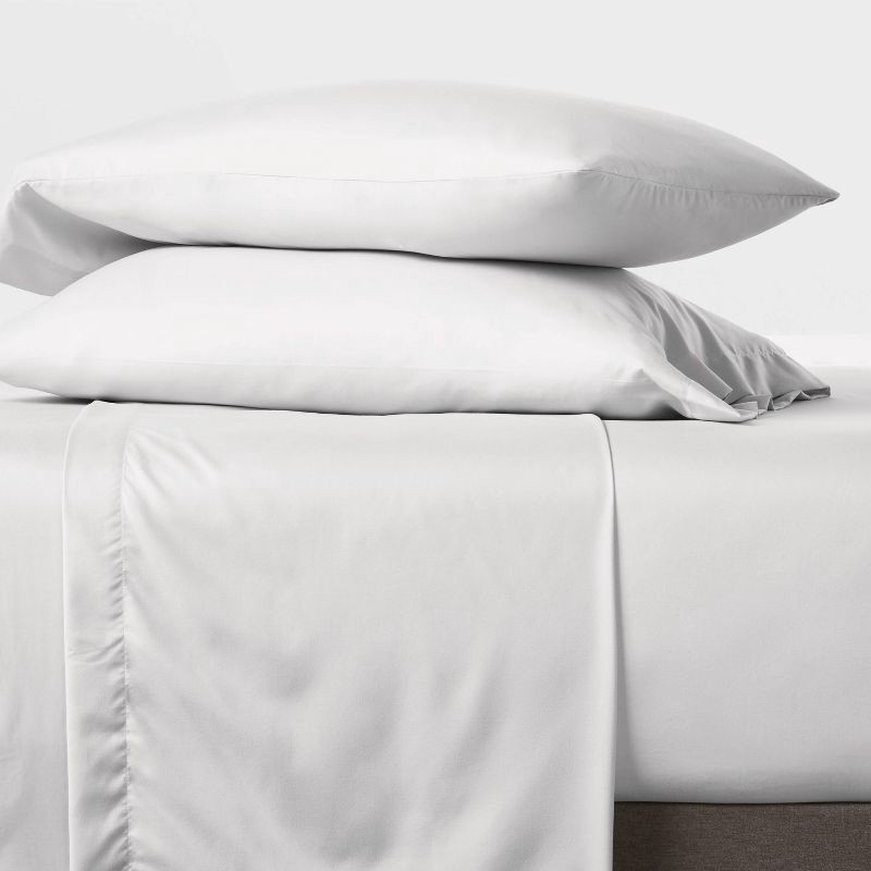 slide 2 of 4, Queen Microfiber Sheet Set White - Room Essentials™: Polyester, Peached Finish, OEKO-TEX Certified, Fits up to 15" Mattress, 1 ct