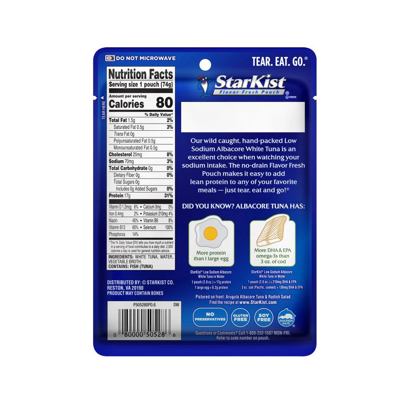 slide 2 of 5, StarKist Low Sodium Albacore White Tuna in Water Pouch - 2.6oz, 2.6 oz