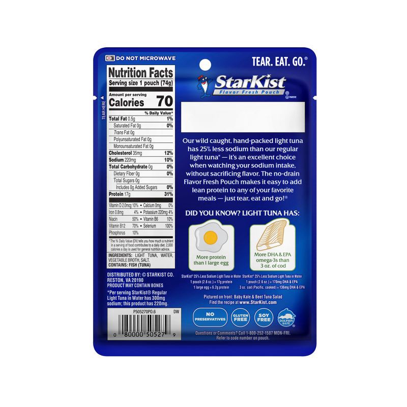 slide 2 of 4, StarKist Reduced Sodium Chunk Light Tuna in Water Pouch - 2.6oz, 2.6 oz