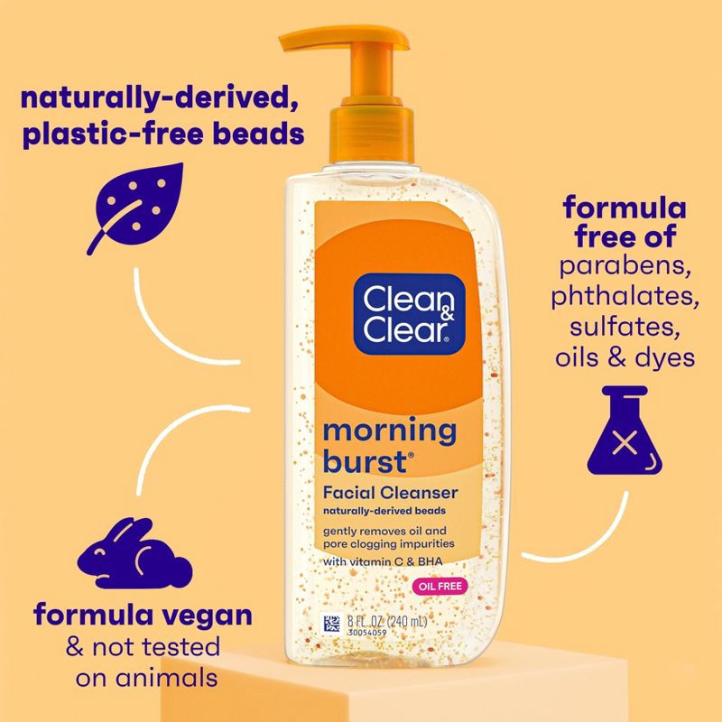 slide 4 of 8, Clean & Clear Morning Burst Oil-Free Facial Cleanser with Brightening Vitamin C for all Skin Types - 8 fl oz, 8 fl oz