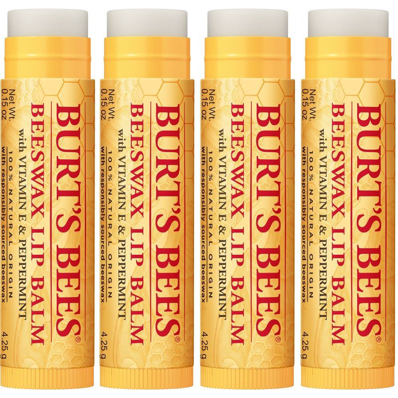 slide 2 of 20, Burt's Bees Lip Balm - Beeswax - 4ct/0.6oz, 4 ct; 0.6 oz