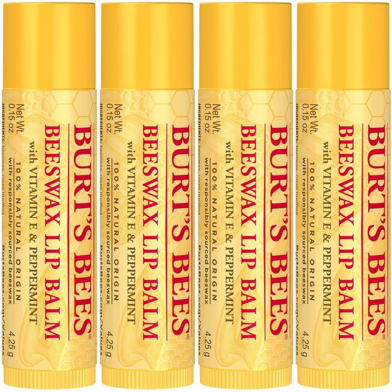 slide 2 of 8, Burt's Bees Natural Origin Beeswax Lip Balm - 0.6oz/4ct, 0.6 oz, 4 ct
