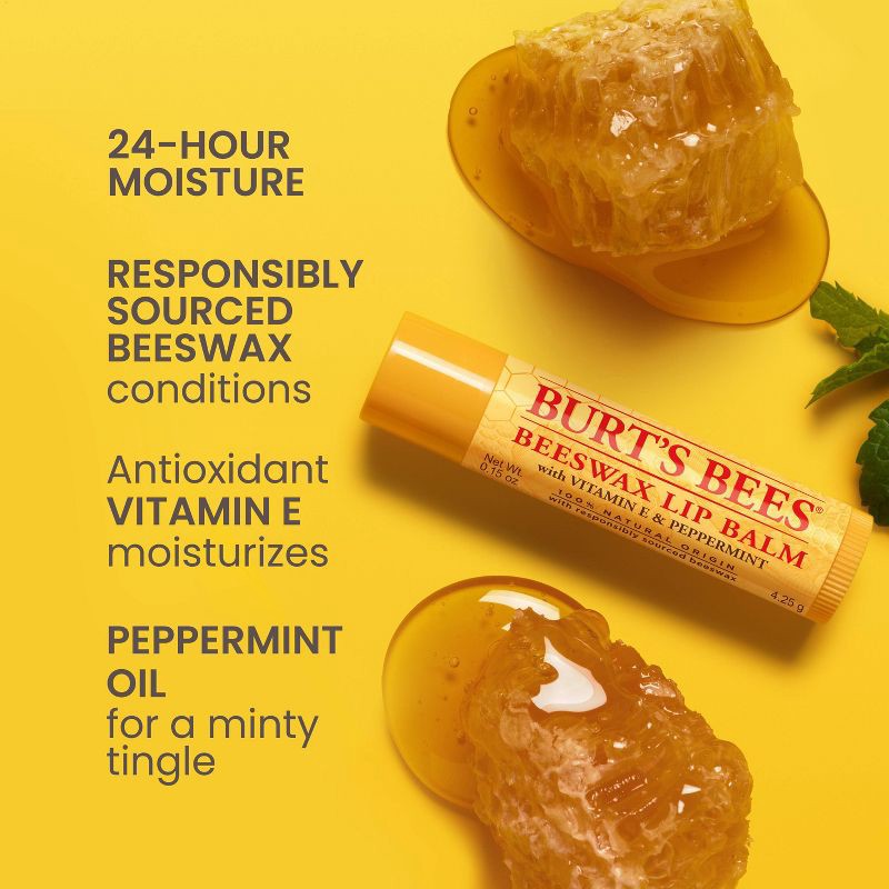 slide 3 of 8, Burt's Bees Natural Origin Beeswax Lip Balm - 0.6oz/4ct, 0.6 oz, 4 ct