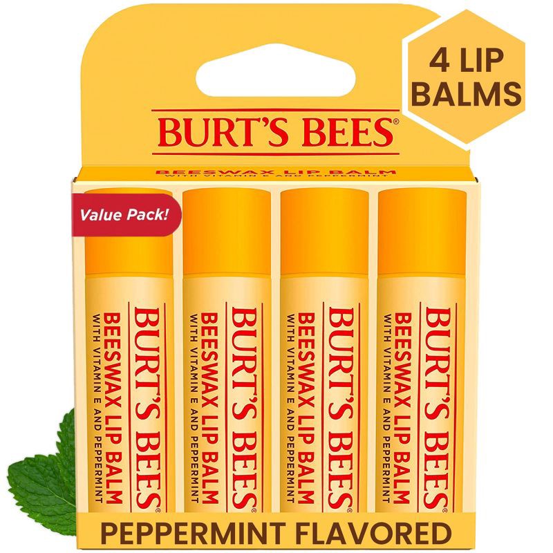 slide 1 of 20, Burt's Bees Lip Balm - Beeswax - 4ct/0.6oz, 4 ct; 0.6 oz