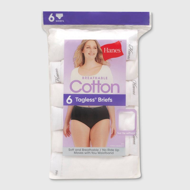 slide 2 of 5, Hanes Women's Core Cotton Briefs Underwear 6pk - White 6, 6 ct