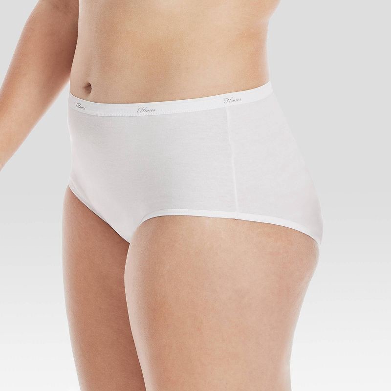 slide 4 of 5, Hanes Women's Core Cotton Briefs Underwear 6pk - White 10: High Rise, Knit, Solid Pattern, Machine Washable, 6 ct
