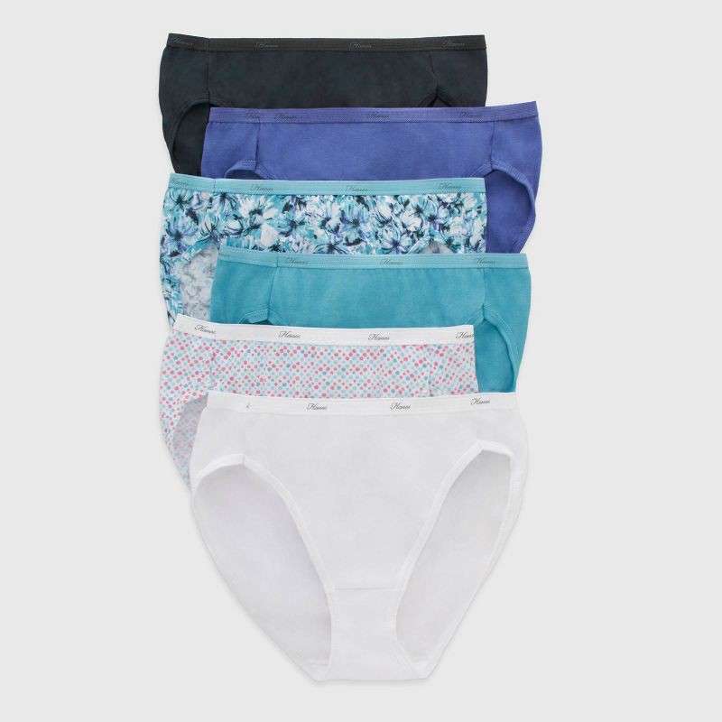 slide 1 of 5, Hanes Women's 6pk Hi-Cut Underwear PP43WB - Blue/Purple/White 7, 6 ct