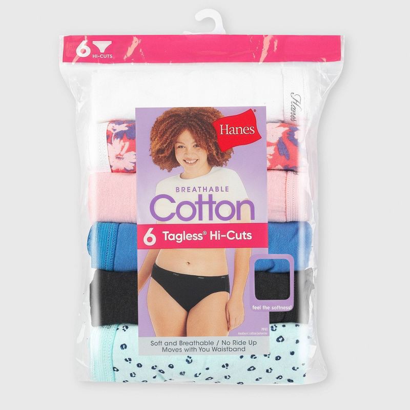 slide 2 of 5, Hanes Women's 6pk Hi-Cut Underwear PP43WB - Blue/Purple/White 10, 6 ct