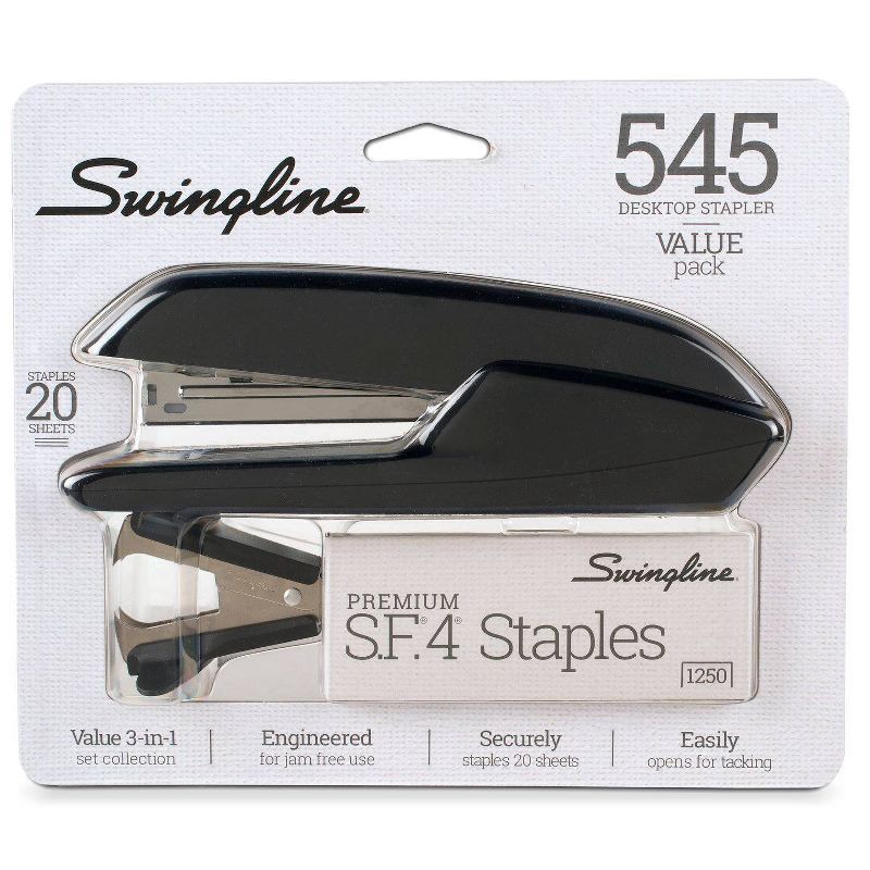 slide 12 of 12, Swingline 3-in-1 Stapler Set 1ct (Color Will Vary): Non-Powered Desk Tool, 15 Sheet Capacity, Metal & Plastic, Black, 1 ct, 15 sheets