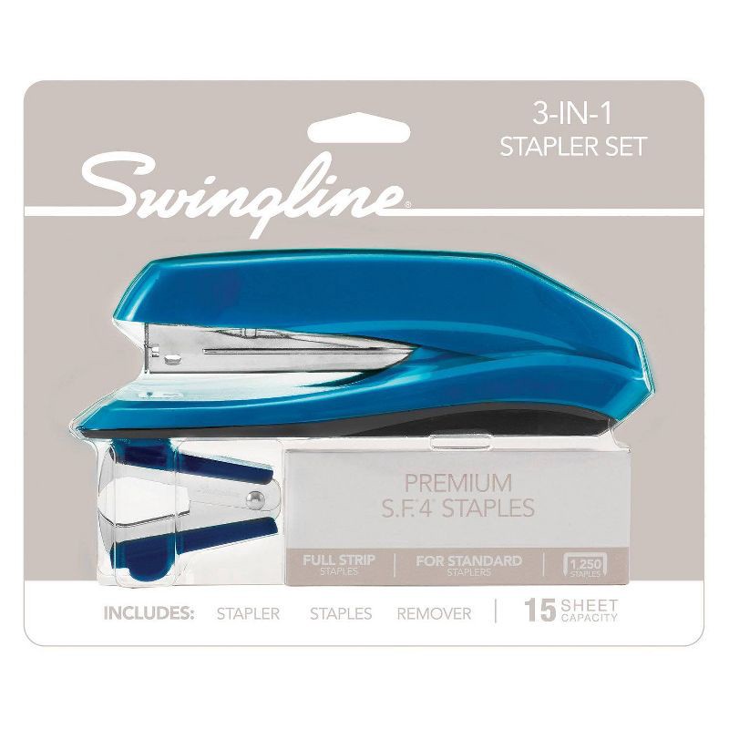 slide 9 of 12, Swingline 3-in-1 Stapler Set 1ct (Color Will Vary): Non-Powered Desk Tool, 15 Sheet Capacity, Metal & Plastic, Black, 1 ct, 15 sheets