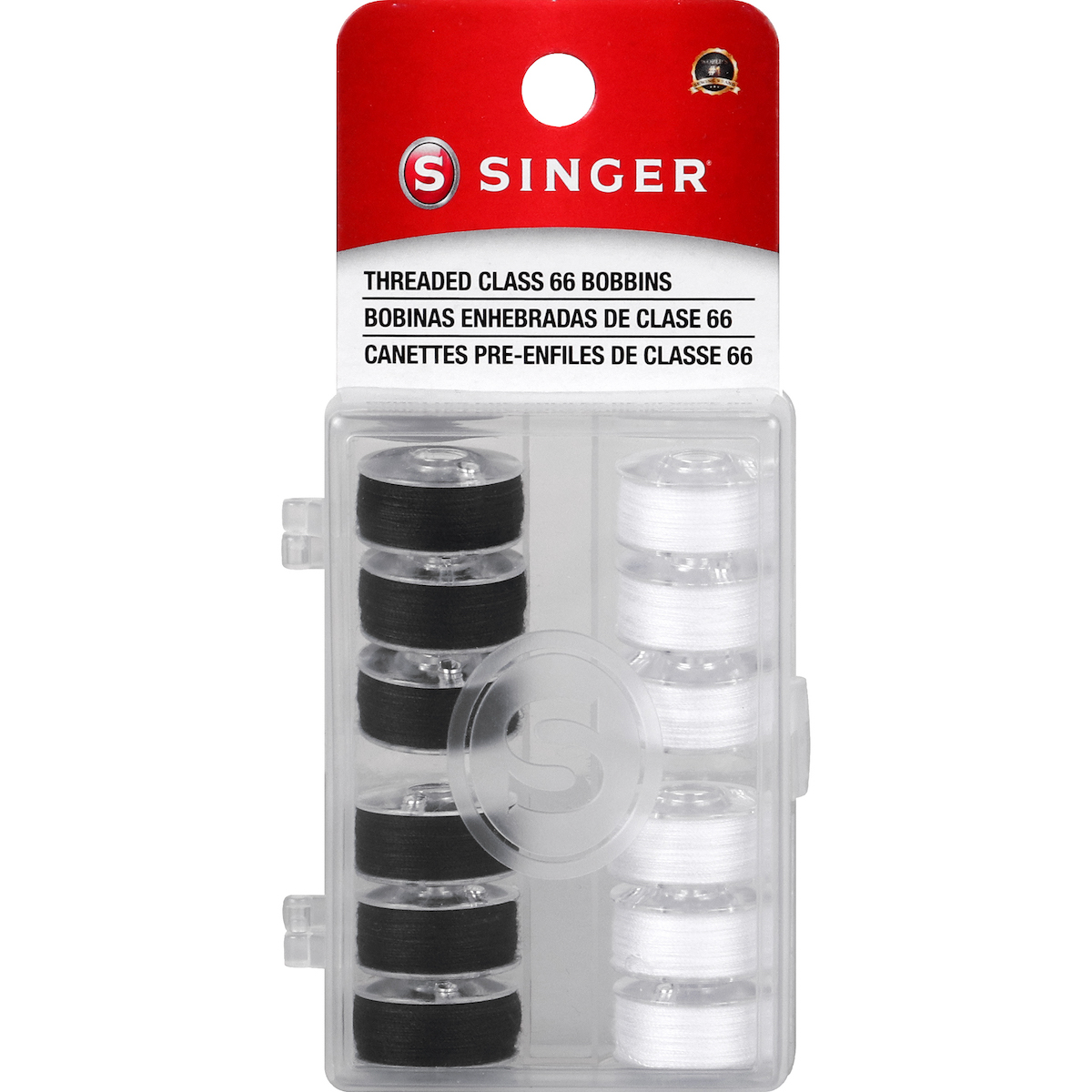 slide 1 of 13, Singer Class 66 Threaded Bobbins Black & White, 12 ct