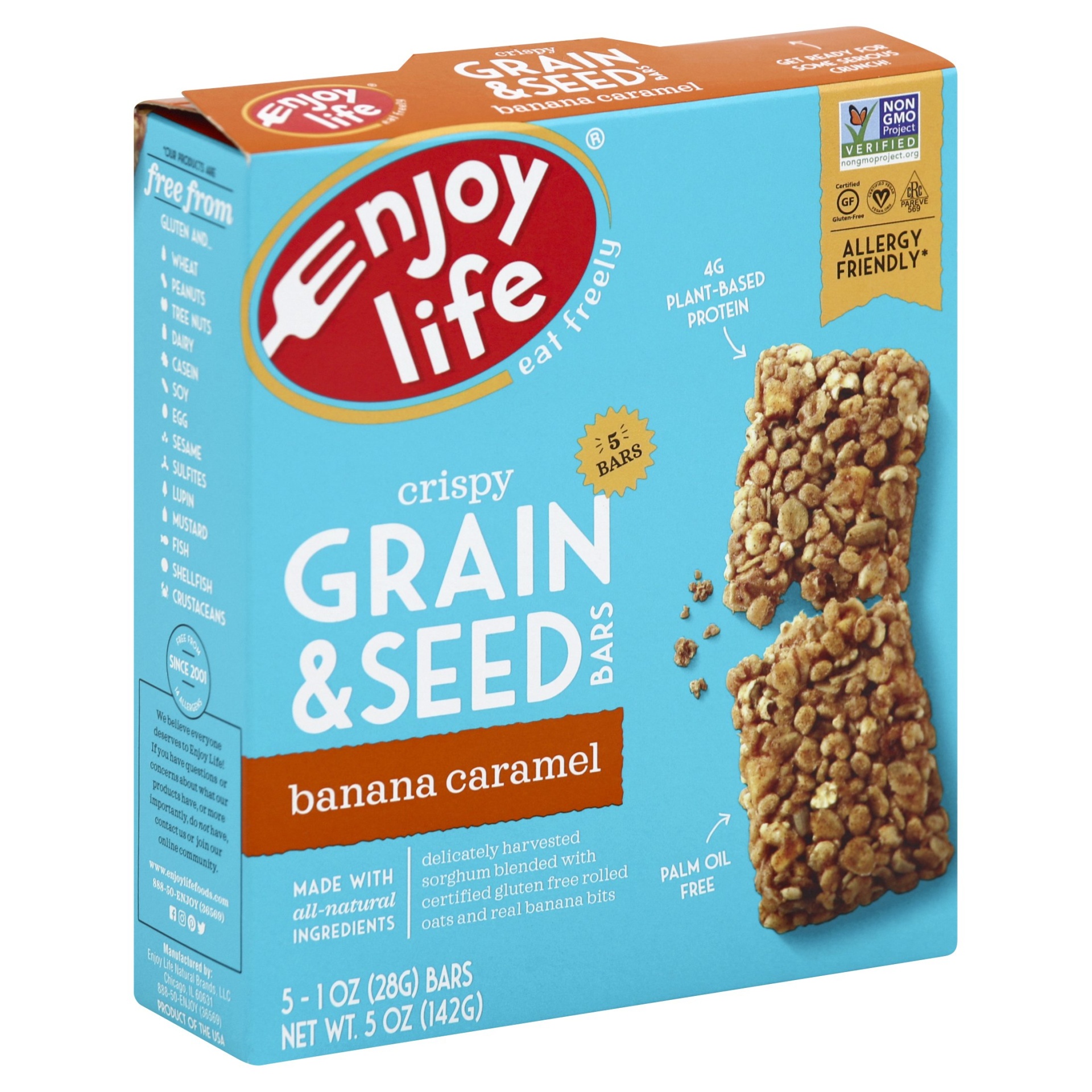 slide 1 of 8, Enjoy Life Banana Caramel Crispy Grain & Seed Bars, 5 ct