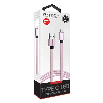 slide 1 of 1, Bytech Flat Fabric Type-C Cable, 1 ct