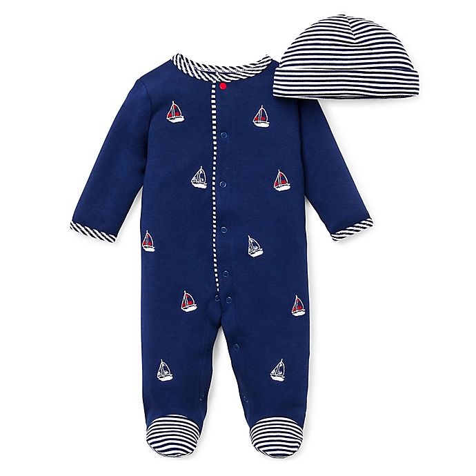 slide 1 of 1, Little Me Preemie Sailboats Footie and Hat Set, 2 ct