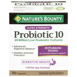 Nature's Bounty Ultra Strength Probiotic 10 for Digestive Balance, Capsules, 20 Billion CFU