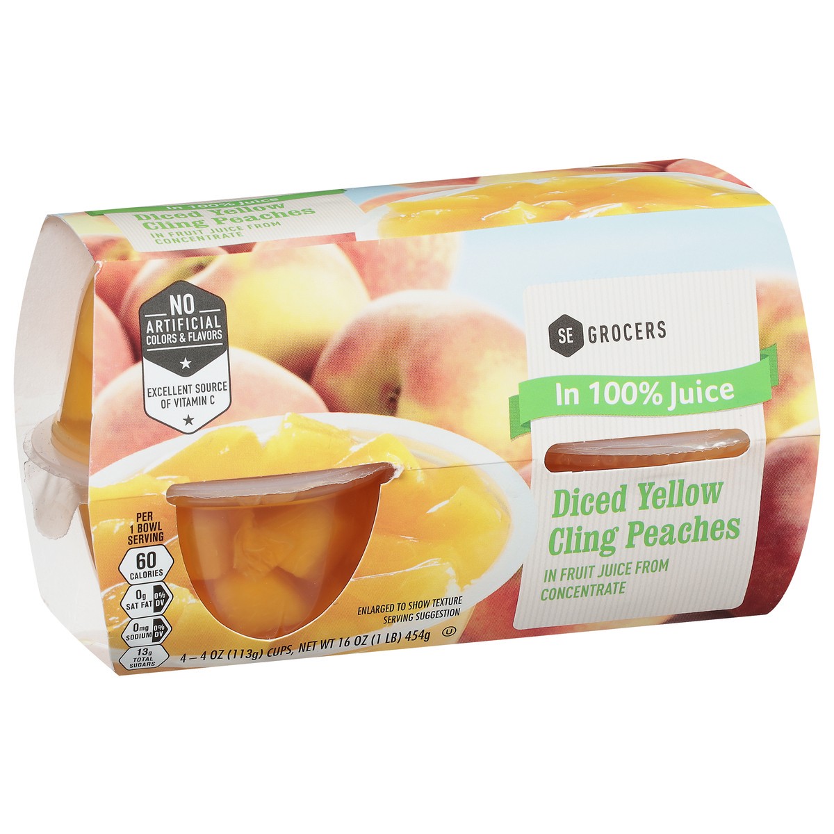 slide 10 of 11, SE Grocers Peaches Diced Yellow Cling In 100% Juice - 4 CT, 4 ct