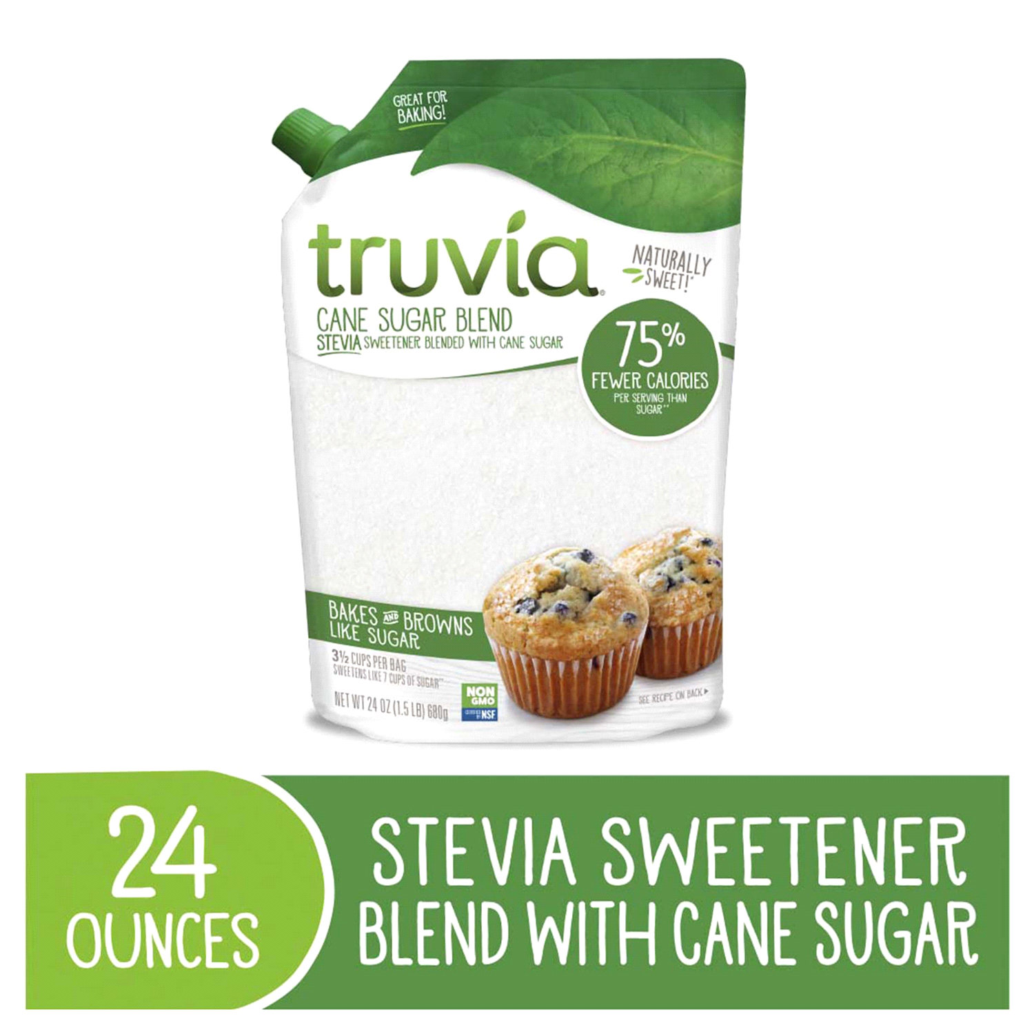 slide 2 of 4, Truvia Cane Sugar Blend, Mix of Stevia Sweetener and Cane Sugar (24 oz Bag), 24.0 oz