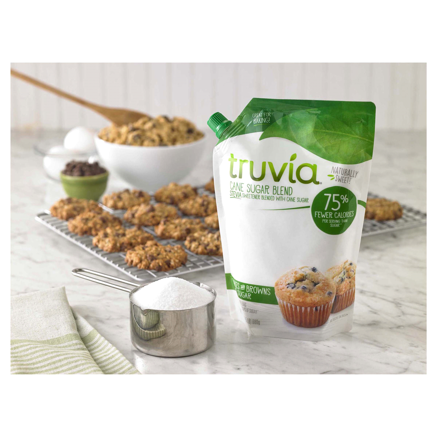slide 3 of 4, Truvia Cane Sugar Blend, Mix of Stevia Sweetener and Cane Sugar (24 oz Bag), 24.0 oz