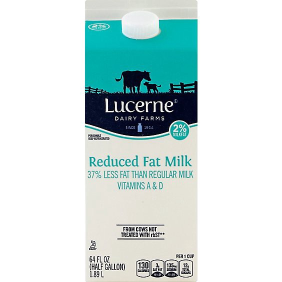 slide 1 of 1, Lucerne Milk Reduced Fat 2% Milkfat - 64 Fl. Oz. (Package May Vary), 1 ct