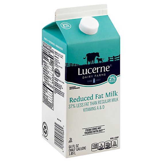 slide 1 of 1, Lucerne Milk Reduced Fat 2% Milkfat - 64 Fl. Oz. (Package May Vary), 1 ct