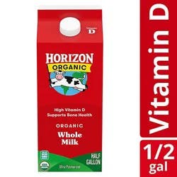 Horizon Organic Whole High Vitamin D Milk Carton - 0.5 Gallon