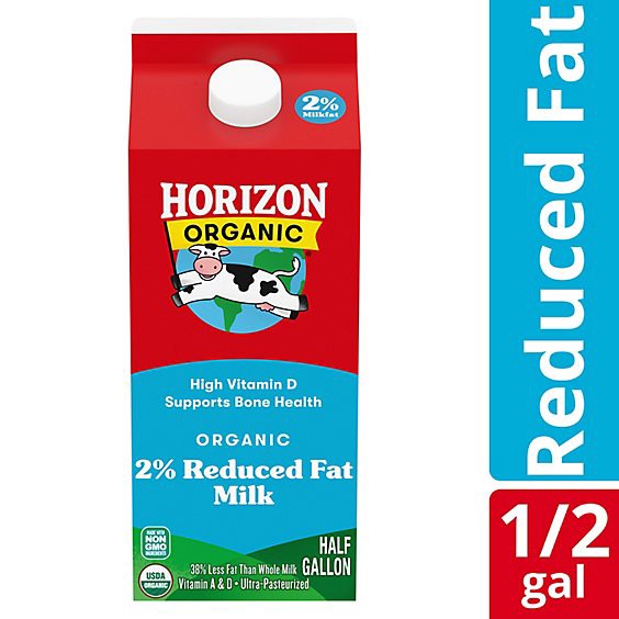 slide 1 of 8, Horizon Organic 2% Reduced Fat High Vitamin D Milk Carton - 0.5 Gallon, 1 ct