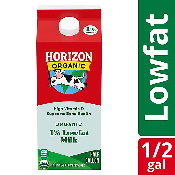 slide 1 of 12, Horizon Organic 1% Lowfat High Vitamin D Milk Carton - 0.5 Gallon, 1 ct