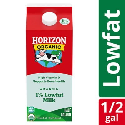 slide 1 of 8, Horizon Organic 1% Lowfat High Vitamin D Milk Carton - 0.5 Gallon, 1 ct
