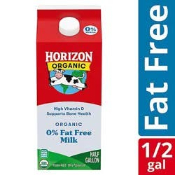 Horizon Organic Fat Free High Vitamin D Milk Carton - 0.5 Gallon
