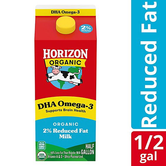 slide 1 of 8, Horizon Organic 2% Reduced Fat Dha Omega-3 Milk Carton - 0.5 Gallon, 1 ct
