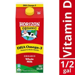 Horizon Organic Whole Dha Omega-3 Milk Carton - 0.5 Gallon