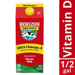 Horizon Organic Whole Dha Omega-3 Milk Carton - 0.5 Gallon