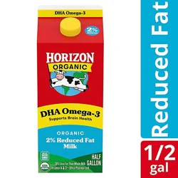 Horizon Organic 2% Reduced Fat Dha Omega-3 Milk Carton - 0.5 Gallon