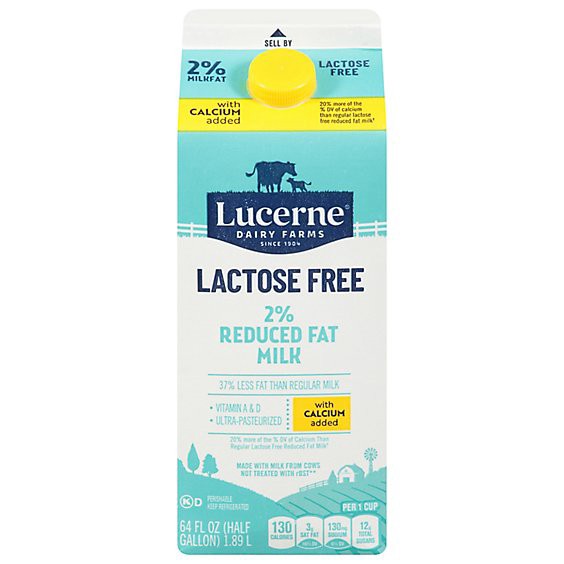 slide 1 of 1, Lucerne Milk Lactose Free Reduced Fat 2% Calcium Enriched - Half Gallon, 64 fl oz