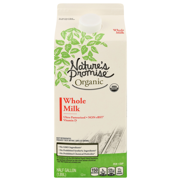 slide 1 of 1, Nature's Promise Organic Vitamin D Whole Milk, 1/2 gal